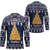 Meowy Catmas Hockey Jersey with Orange Cats Christmas Tree and Snowflake Pattern Design - Wonder Print Shop