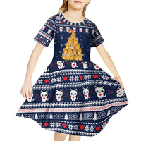 Meowy Catmas Kid Short Sleeve Dress with Orange Cats Christmas Tree and Snowflake Pattern Design - Wonder Print Shop