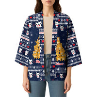 Meowy Catmas Kimono with Orange Cats Christmas Tree and Snowflake Pattern Design - Wonder Print Shop