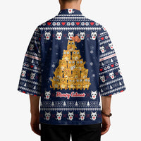 Meowy Catmas Kimono with Orange Cats Christmas Tree and Snowflake Pattern Design - Wonder Print Shop