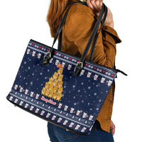 Meowy Catmas Leather Tote Bag with Orange Cats Christmas Tree and Snowflake Pattern Design - Wonder Print Shop