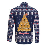 Meowy Catmas Long Sleeve Button Shirt with Orange Cats Christmas Tree and Snowflake Pattern Design - Wonder Print Shop