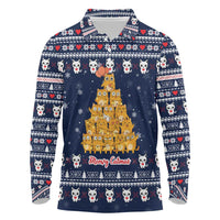 Meowy Catmas Long Sleeve Polo Shirt with Orange Cats Christmas Tree and Snowflake Pattern Design - Wonder Print Shop