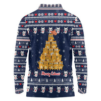 Meowy Catmas Long Sleeve Polo Shirt with Orange Cats Christmas Tree and Snowflake Pattern Design - Wonder Print Shop