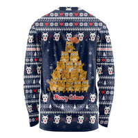 Meowy Catmas Long Sleeve Shirt with Orange Cats Christmas Tree and Snowflake Pattern Design - Wonder Print Shop