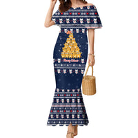 Meowy Catmas Mermaid Dress with Orange Cats Christmas Tree and Snowflake Pattern Design - Wonder Print Shop