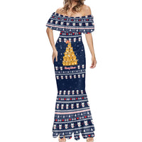 Meowy Catmas Mermaid Dress with Orange Cats Christmas Tree and Snowflake Pattern Design - Wonder Print Shop