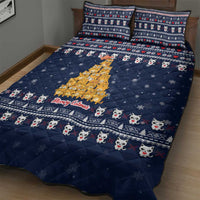 Meowy Catmas Quilt Bed Set with Orange Cats Christmas Tree and Snowflake Pattern Design - Wonder Print Shop