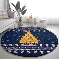 Meowy Catmas Round Carpet with Orange Cats Christmas Tree and Snowflake Pattern Design - Wonder Print Shop