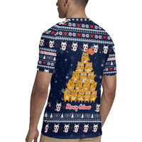Meowy Catmas Rugby Jersey with Orange Cats Christmas Tree and Snowflake Pattern Design - Wonder Print Shop