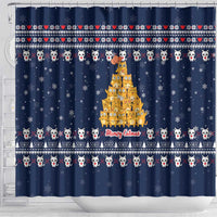 Meowy Catmas Shower Curtain with Orange Cats Christmas Tree and Snowflake Pattern Design - Wonder Print Shop