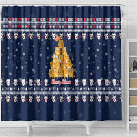 Meowy Catmas Shower Curtain with Orange Cats Christmas Tree and Snowflake Pattern Design - Wonder Print Shop