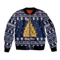 Meowy Catmas Sleeve Zip Bomber Jacket with Orange Cats Christmas Tree and Snowflake Pattern Design - Wonder Print Shop