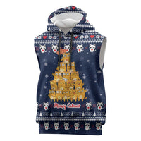 Meowy Catmas Sleeveless Hoodie with Orange Cats Christmas Tree and Snowflake Pattern Design - Wonder Print Shop