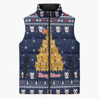 Meowy Catmas Sleeveless Puffer Jacket with Orange Cats Christmas Tree and Snowflake Pattern Design - Wonder Print Shop