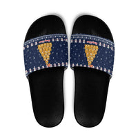 Meowy Catmas Slide Sandals with Orange Cats Christmas Tree and Snowflake Pattern Design - Wonder Print Shop