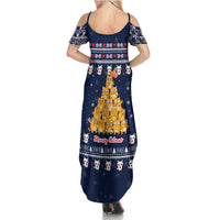 Meowy Catmas Summer Maxi Dress with Orange Cats Christmas Tree and Snowflake Pattern Design - Wonder Print Shop