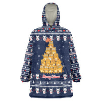 Meowy Catmas Wearable Blanket Hoodie with Orange Cats Christmas Tree and Snowflake Pattern Design - Wonder Print Shop