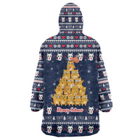 Meowy Catmas Wearable Blanket Hoodie with Orange Cats Christmas Tree and Snowflake Pattern Design - Wonder Print Shop