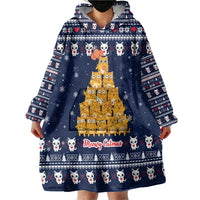 Meowy Catmas Wearable Blanket Hoodie with Orange Cats Christmas Tree and Snowflake Pattern Design - Wonder Print Shop