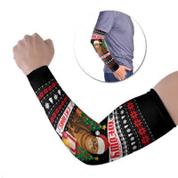 Meowy Catmas Arm Sleeves with Tabby Cat Santa Hat and Christmas Tree Gift Pattern Design - Wonder Print Shop