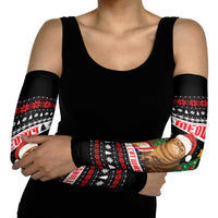 Meowy Catmas Arm Sleeves with Tabby Cat Santa Hat and Christmas Tree Gift Pattern Design - Wonder Print Shop