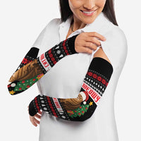 Meowy Catmas Arm Sleeves with Tabby Cat Santa Hat and Christmas Tree Gift Pattern Design - Wonder Print Shop