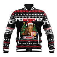 Meowy Catmas Baseball Jacket with Tabby Cat Santa Hat and Christmas Tree Gift Pattern Design - Wonder Print Shop