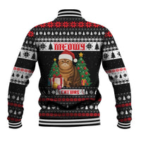 Meowy Catmas Baseball Jacket with Tabby Cat Santa Hat and Christmas Tree Gift Pattern Design - Wonder Print Shop