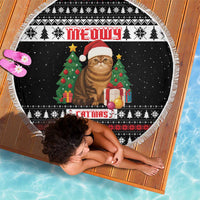 Meowy Catmas Beach Blanket with Tabby Cat Santa Hat and Christmas Tree Gift Pattern Design - Wonder Print Shop