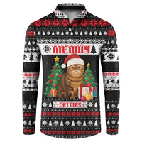 Meowy Catmas Button Sweatshirt with Tabby Cat Santa Hat and Christmas Tree Gift Pattern Design - Wonder Print Shop
