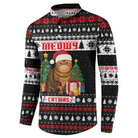 Meowy Catmas Button Sweatshirt with Tabby Cat Santa Hat and Christmas Tree Gift Pattern Design - Wonder Print Shop