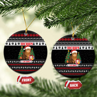 Meowy Catmas Ceramic Ornament with Tabby Cat Santa Hat and Christmas Tree Gift Pattern Design - Wonder Print Shop