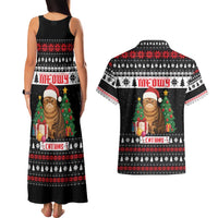 Meowy Catmas Couples Matching Tank Maxi Dress and Hawaiian Shirt with Tabby Cat Santa Hat and Christmas Tree Gift Pattern Design - Wonder Print Shop
