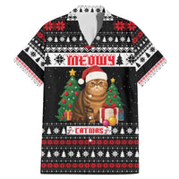 Meowy Catmas Family Matching Mermaid Dress and Hawaiian Shirt with Tabby Cat Santa Hat and Christmas Tree Gift Pattern Design - Wonder Print Shop