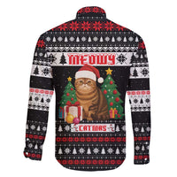 Meowy Catmas Family Matching Off Shoulder Maxi Dress and Hawaiian Shirt with Tabby Cat Santa Hat and Christmas Tree Gift Pattern Design - Wonder Print Shop