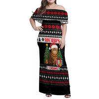 Meowy Catmas Family Matching Off Shoulder Maxi Dress and Hawaiian Shirt with Tabby Cat Santa Hat and Christmas Tree Gift Pattern Design - Wonder Print Shop