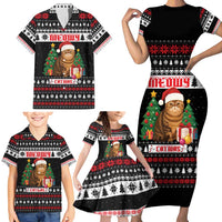 Meowy Catmas Family Matching Short Sleeve Bodycon Dress and Hawaiian Shirt with Tabby Cat Santa Hat and Christmas Tree Gift Pattern Design - Wonder Print Shop