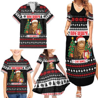 Meowy Catmas Family Matching Summer Maxi Dress and Hawaiian Shirt with Tabby Cat Santa Hat and Christmas Tree Gift Pattern Design - Wonder Print Shop