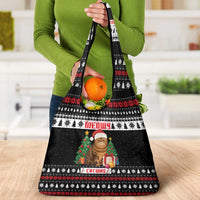 Meowy Catmas Grocery Bag with Tabby Cat Santa Hat and Christmas Tree Gift Pattern Design - Wonder Print Shop