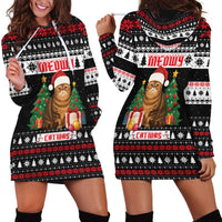 Meowy Catmas Hoodie Dress with Tabby Cat Santa Hat and Christmas Tree Gift Pattern Design - Wonder Print Shop