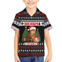 Meowy Catmas Kid Hawaiian Shirt with Tabby Cat Santa Hat and Christmas Tree Gift Pattern Design - Wonder Print Shop
