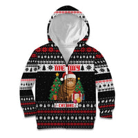 Meowy Catmas Kid Hoodie with Tabby Cat Santa Hat and Christmas Tree Gift Pattern Design - Wonder Print Shop