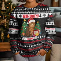 Meowy Catmas Kid Ugly Christmas Sweater with Tabby Cat Santa Hat and Christmas Tree Gift Pattern Design - Wonder Print Shop
