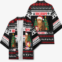 Meowy Catmas Kimono with Tabby Cat Santa Hat and Christmas Tree Gift Pattern Design - Wonder Print Shop