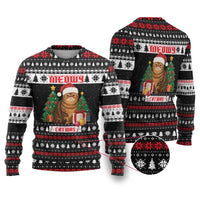 Meowy Catmas Ugly Christmas Sweater with Tabby Cat Santa Hat and Christmas Tree Gift Pattern Design - Wonder Print Shop