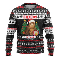 Meowy Catmas Ugly Christmas Sweater with Tabby Cat Santa Hat and Christmas Tree Gift Pattern Design - Wonder Print Shop
