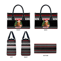 Meowy Catmas Leather Bag with Tabby Cat Santa Hat and Christmas Tree Gift Pattern Design - Wonder Print Shop
