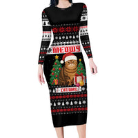 Meowy Catmas Long Sleeve Bodycon Dress with Tabby Cat Santa Hat and Christmas Tree Gift Pattern Design - Wonder Print Shop