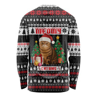 Meowy Catmas Long Sleeve Shirt with Tabby Cat Santa Hat and Christmas Tree Gift Pattern Design - Wonder Print Shop